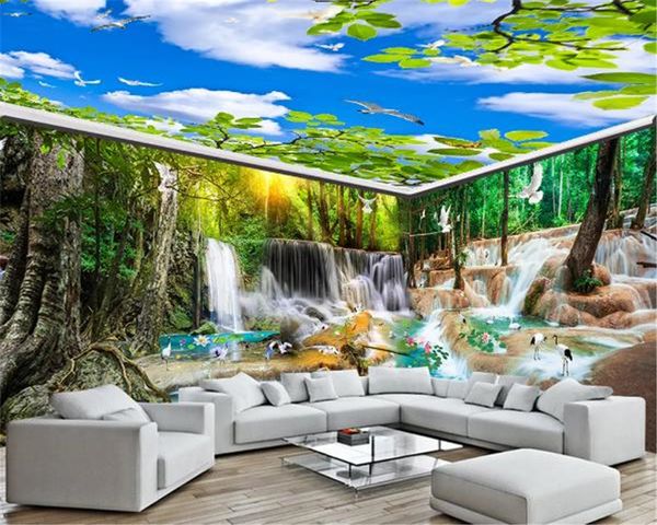 Fundo 3D Full House parede Wallpaper Silk Grande Cenário Cachoeira Paisagem HD Impressão Digital Wall Paper Moisture