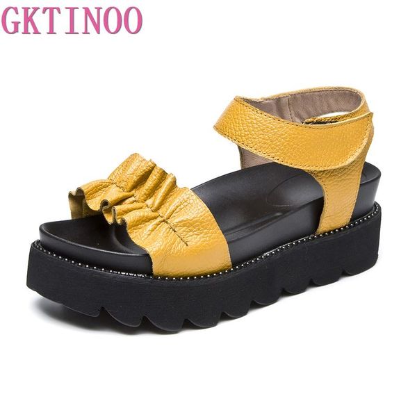 

gktinoo 2020 new soft summer genuine leather sandals platform shoes woman sandals fashion casual shoes women, Black