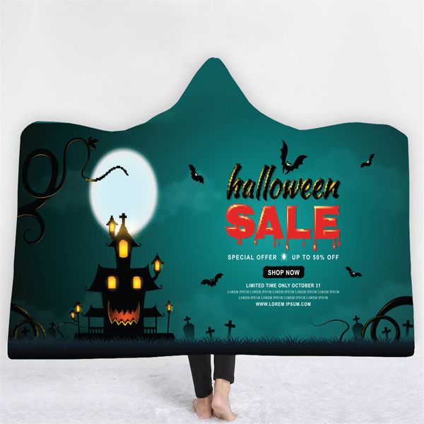 

halloween hooded blanket for home travel picnic 3d printed blanket magic hat cloak wearable warm throw for adults childs