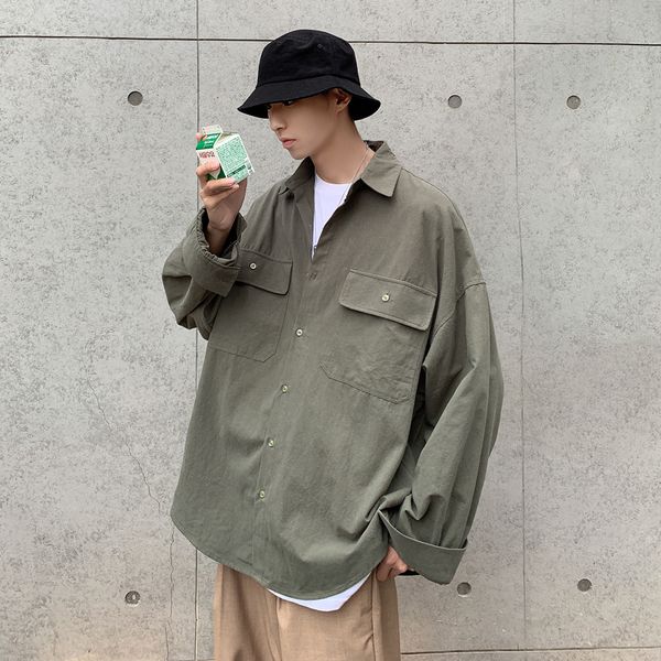 

2019 spring and autumn new basic models main push solid color wild loose version long-sleeved fashion casual shirt -2xl, White;black