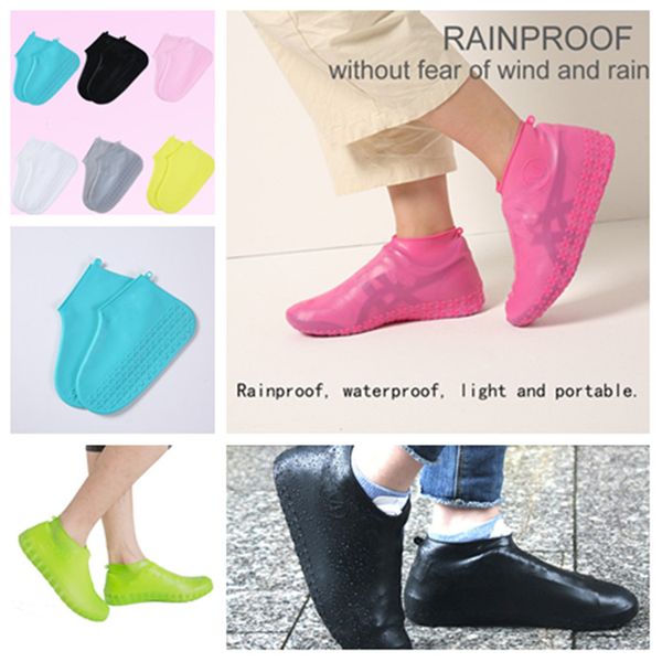 Sapatos da tampa do silicone gel impermeável chuva sapatos Covers reutilizável Rubber Elasticidade Overshoes chuva botas reciclável T2I5354