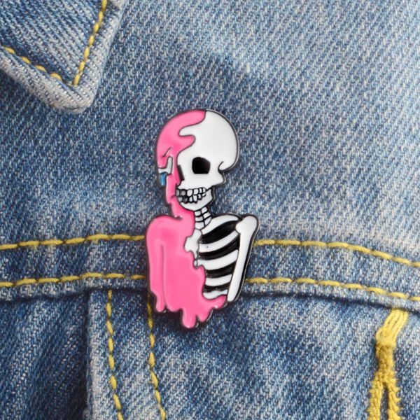 

lapel pin skeleton with pink oil paint pins and brooches hard enamel pins punk jewelry gift for friends, Gray