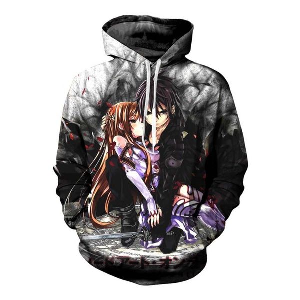 

soshirl cool sword anime hoodie couple hoodies funny long sleeve winter autumn pullover hipster sweatshirts, Black