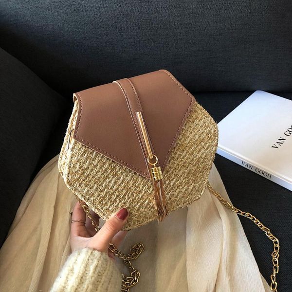 

women handbag straw leather summer rattan crossbody bag handmade woven beach circle bohemia shoulder bag sac a main #t2g