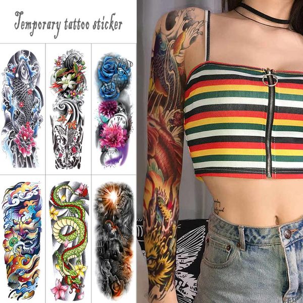 

full arm temporary tattoo sticker angel flower color waterproof tattoo fish long large sleeve for women