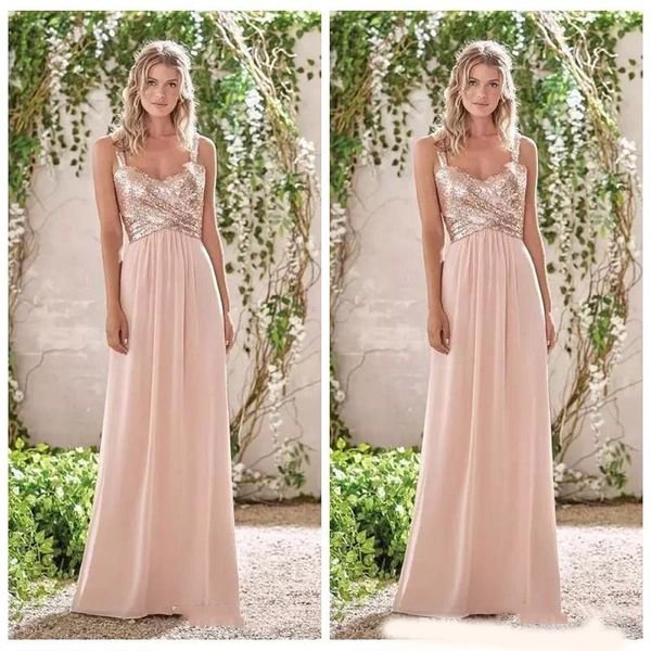 

2020 spaghetti a-line chiffon skirt long bridesmaids dresses formal rose gold sequins honor of maid custom vestidos de bridesmaid gowns, White;pink