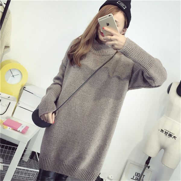

pregnant women winter knitted sweater long pullover full sleeve turtleneck thick loose maternity clothings, White