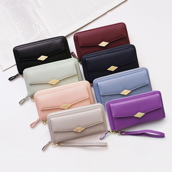 

hugwiser new women's wallet korean version fashion long multi-card wallet large capacity hand zipper fresh hand bag solid pu, Red;black