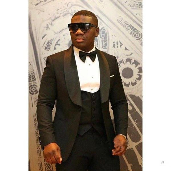 

one button black groom tuxedos shawl lapel groomsmen man suits mens wedding suits (jacket+pants+vest+tie) 4114, Black;gray