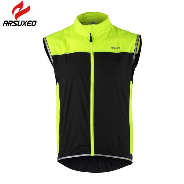 

arsuxeo men ultrathin lightweight bicycle vest windcoat breathable bike sleeveless vest cycling sportswear roupa ciclismo, Black