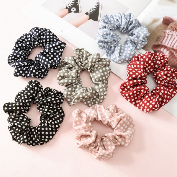 

scrunchies headbands dot elastic hairbands soft scrunchie hair bands girls ponytail holder fashion hair accessories 6 designs dhw3216, Slivery;white