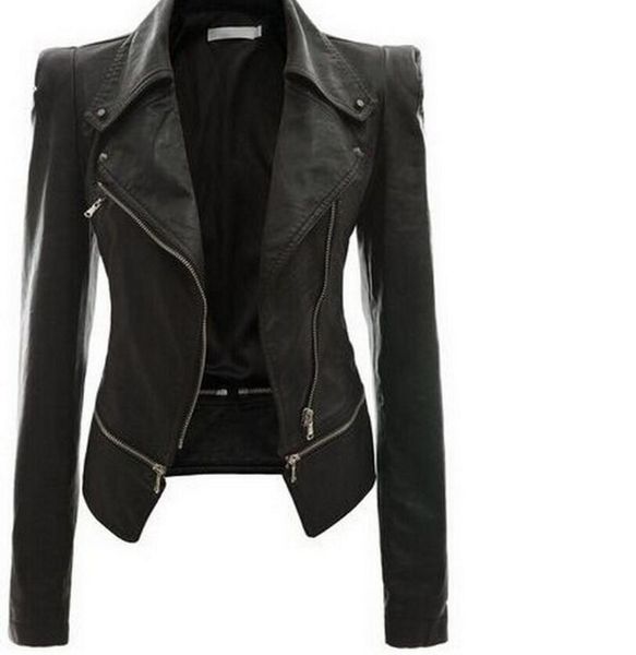 

new women's jackets short locomotive leather jacket lapel zipper slim soft pu leather tide coat autumn and winter, Black