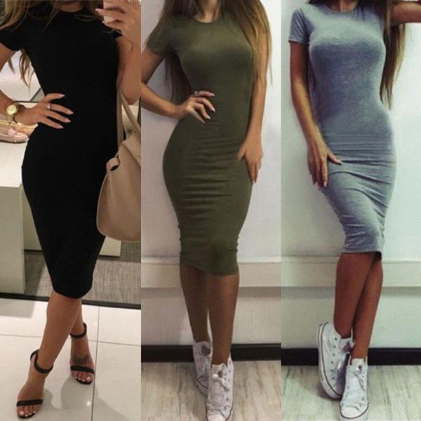 

1pcs womens dress vestido short sleeve slim bodycon dress tunic crew neck casual pencil dress new arrival, Black;gray