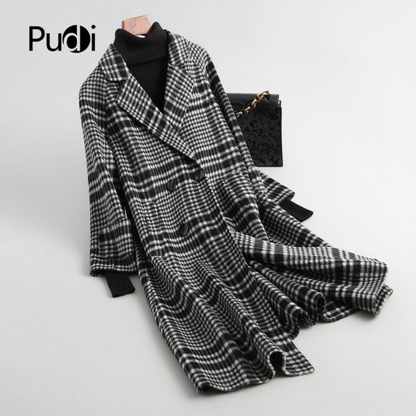 

a38082 2020 women fall winter new fashion wool plaid jacket lady long style pocket leisure wool coat, Black