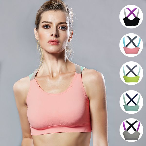 

color block cross-strap beauty back sleep yoga wireless tank fitness running push-up -proof underwear sports bra /30, White;black