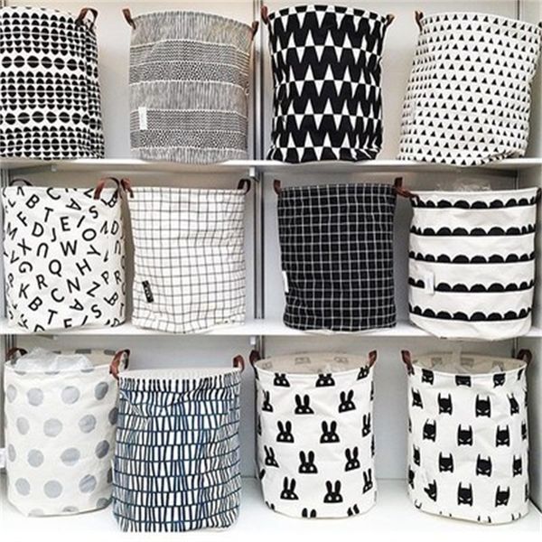

children room toys storage bucket canvas geometry pattern bags lattice letter printing clothes basket big capacity multi style 12lyh1