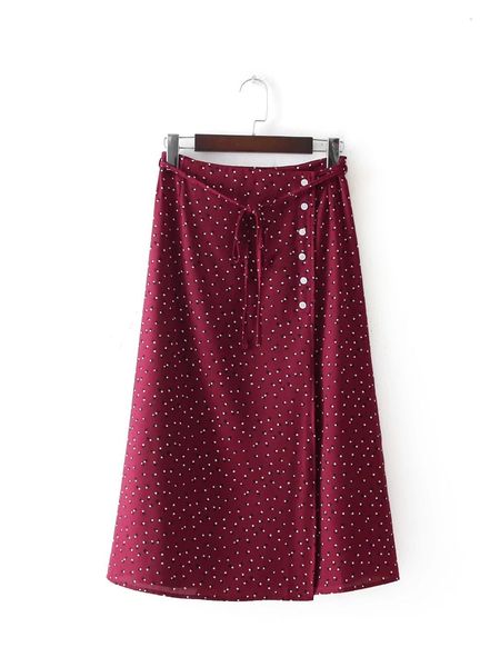 

women sweet bow tie polka dots wrap skirt falda mujer buttons vintage ladies casual chic mid calf skirts, Black