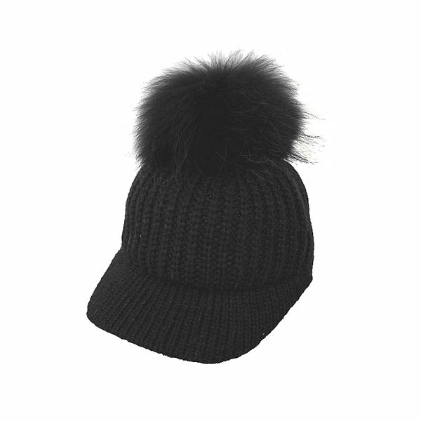 

baseball cap raccoon fur ball, Blue;gray