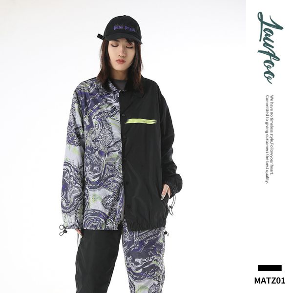 

chic original autumn and winter new tide brand men's hit color stitching printing men's windbreaker jacket, Black;brown