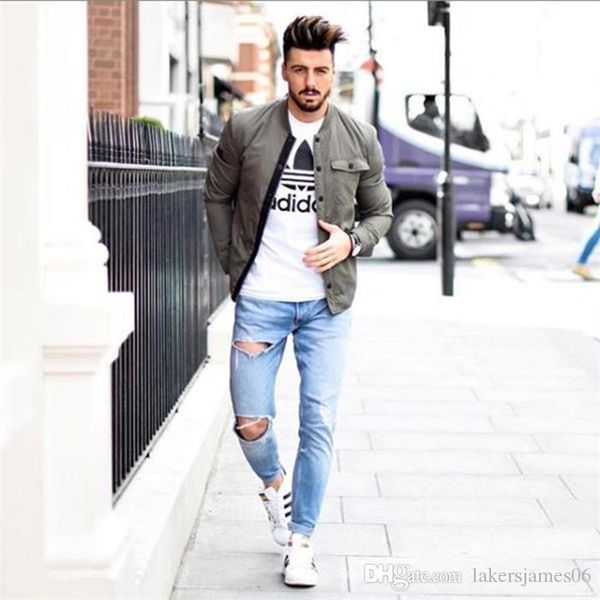 

casual jeans fashion light colored mid rise tights homme ripped jeans spring mens designer, Blue