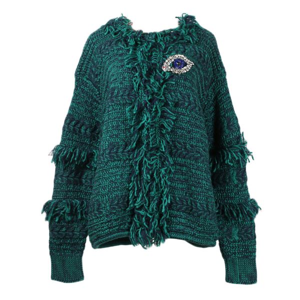 

vintage tassel cardigan sweater women 2018 autumn winter tassel peacock blue cardigan jacket female causal loose sweater coat, White;black