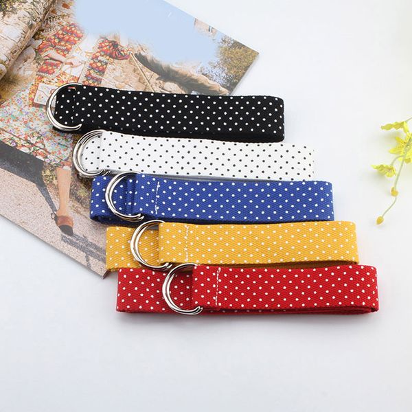 

2020 fashion white dot print canvas belt harajuku men women casual jeans d ring buckle waist belts white 130cm long waistband, Black;brown