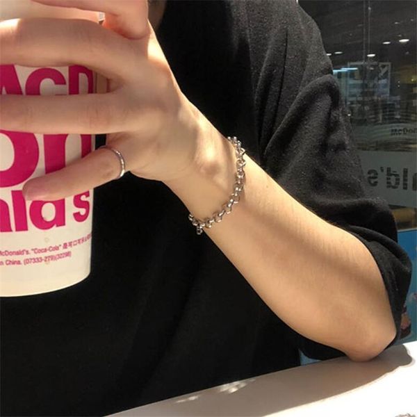 

fashion punk stainless steel geometric chain bracelet man woman bracelet couple statement jewelry, Black