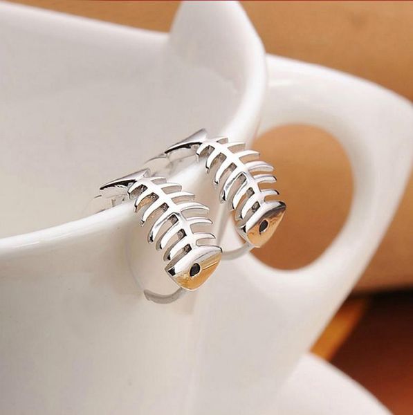 

100% 925 sterling silver personality dazzling fish bone aniaml hoop earrings for women sterling silver jewelry sy232, Golden