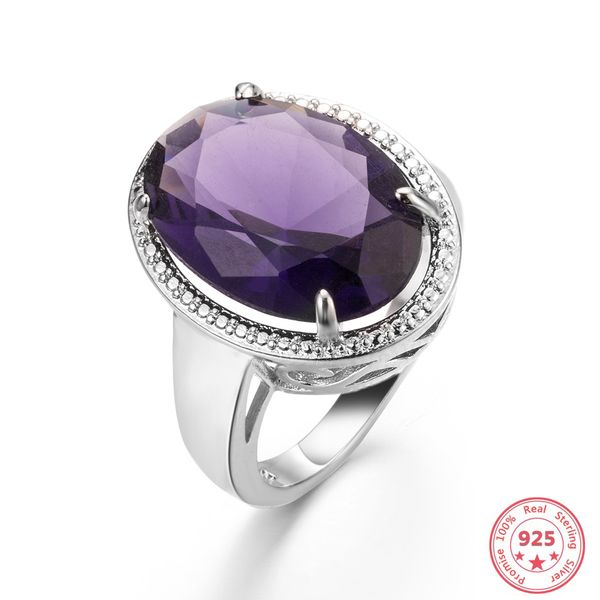 

925 аметист кольцо серебро цвет естественный для женщин перидот bizuteria anillos фиолетовый топаз природных драгоценных камней 925 ювелирны, Silver