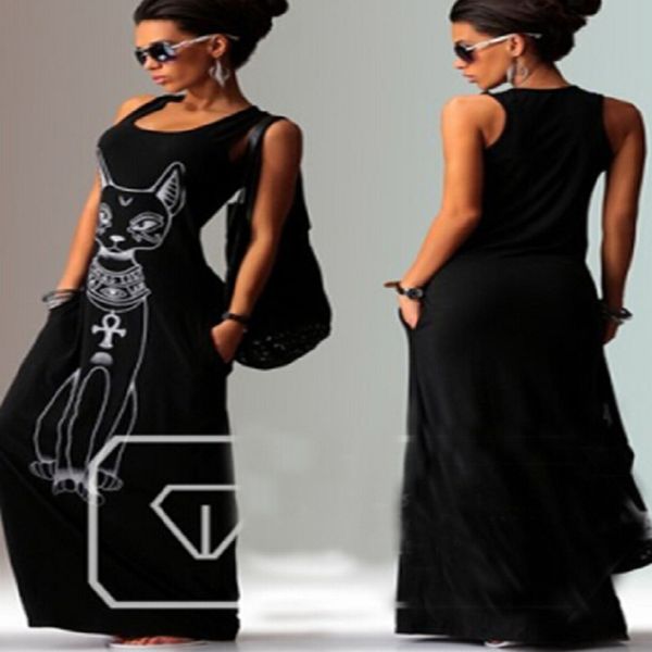 

women summer tank dress long dress ball gown party beach sundress women casual sleeveless dress, Black;gray