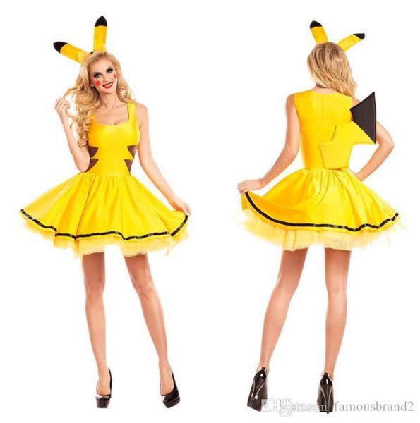 

pika designer women cosplay costume yellow cute stage clothes dress, Black;red