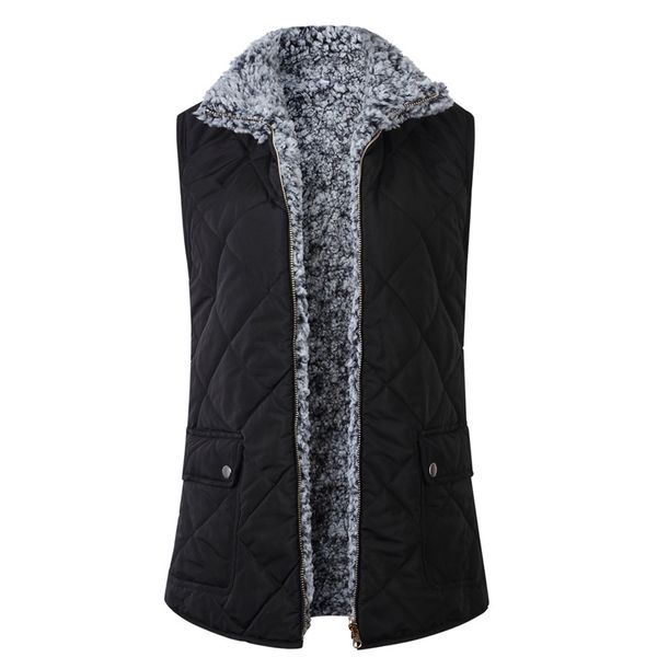 

2019 winter autumn warm clothes solid color zipperjackets design reversible vest plush parka quality female clothing selling, Black;white