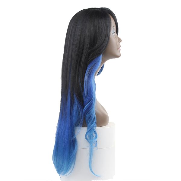 

ombre black blue wigs straight wig with loose wave bangs 26inch synthetic wigs for african american women heat resistant