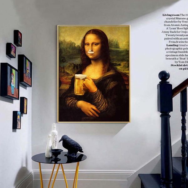 

abstract canvas painting mona lisa beer nordic wall art poster prints decoration pictures living room unframed decorative