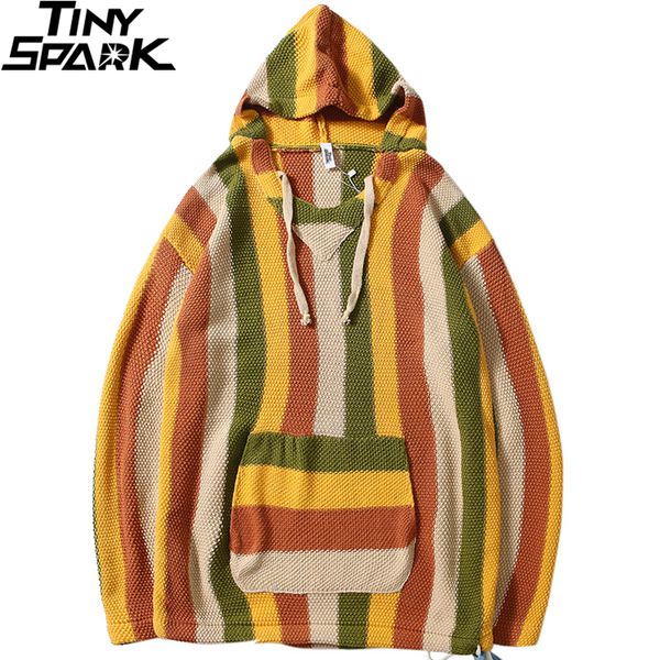 

2019 men retro sweater hoodie hip hop knitted striped sweater pullover streetwear harajuku vintage hooded pullover cotton autumn, White;black