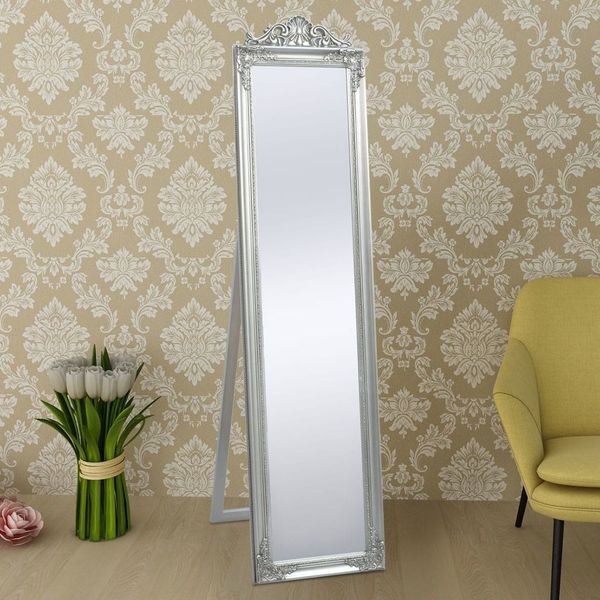 

standing mirror baroque style 160x40 cm silver garden sets