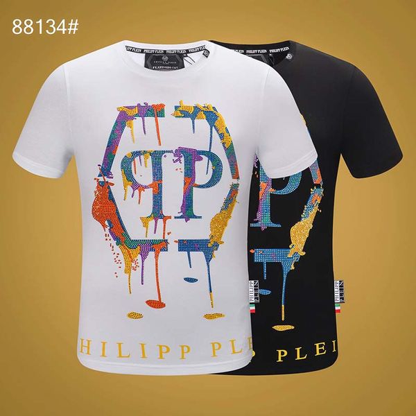 

fresh fashion trend men's short-sleeved black and white round neck chest letters color embroidery korean version of the wild shirt t-sh, White;black