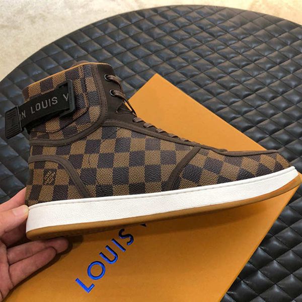 

Men cla ic leather de igner rivoli neaker luxury high ca ual hoe trainer trendy comfortable plaid printed hoe ll14, Black