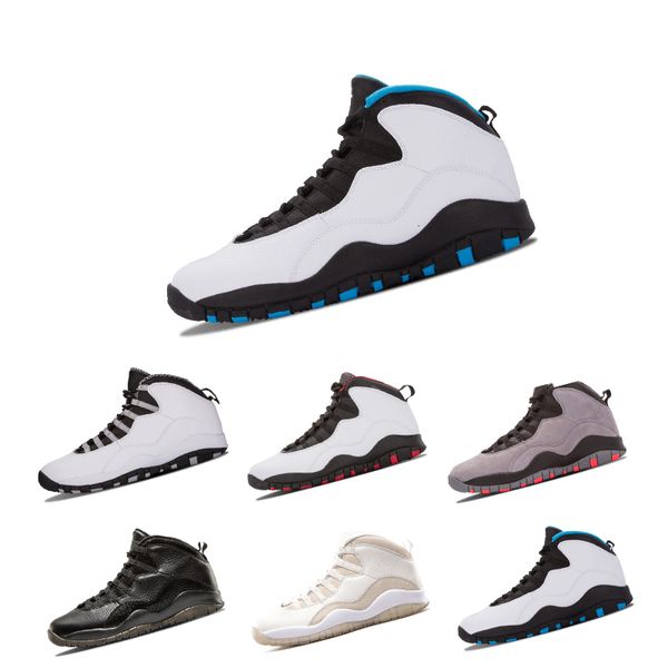 

wholesale new  10s mens basketball shoes classic back white black cool grey bobcats chicago steel grey 10s sports sneakers shoes size 8-13