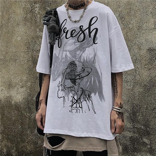 

мужчины женщины graphic t рубашка японского аниме one piece луффи tshirt ulzzang корейский стиль хип-хоп tee топы одежда летняя harajuku, White;black