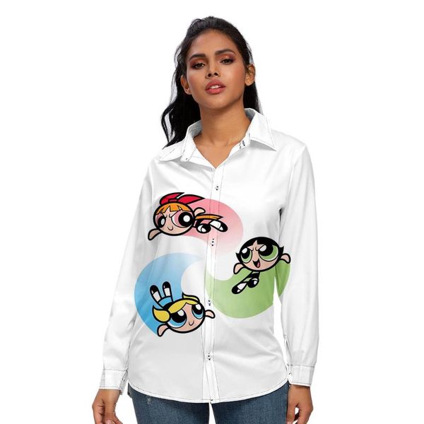 

harajuku fashion 3d kawaii cute girls blouse shirt women long sleeve shirts buttercup 3d printed tee shirt femme, White