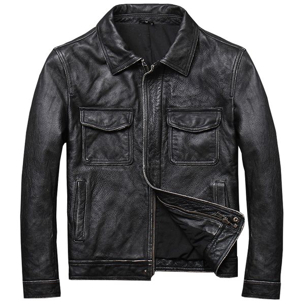 

plus size xxxxl mens real leather flight jackets motocycle man overcoats jacket male genuine leather coats european a584, Black