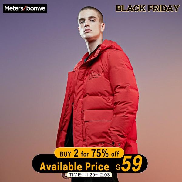 

metersbonwe men's parkas thick down jacket high collar hooded duck down coat warm climbing parkas clothes snow protection coat, Black
