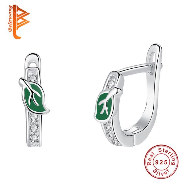 

100% 925 sterling silver lovely green leaf enamel clear cz earrngs for girls kids earrings kinderen fashion jewelry gift, Golden;silver