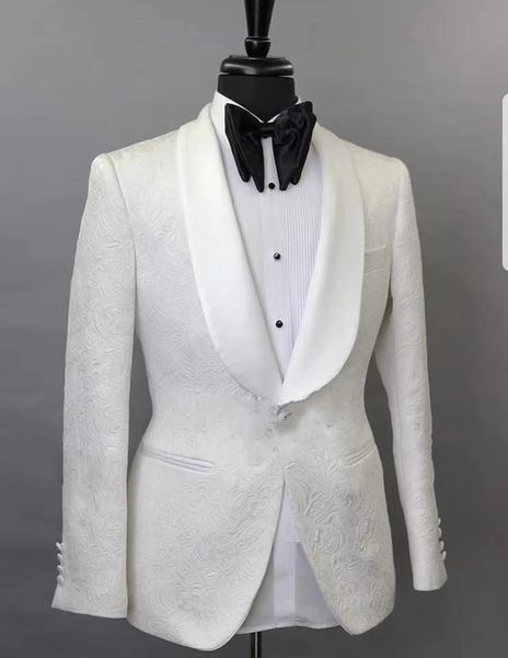 Красивая одна кнопка IVORY PAISLEY Groom Tuxedos Shawle Oskel Мужские костюмы 2 шт. Свадьба / выпускной / ужин Blazer (Куртка + брюки + галстук) W889