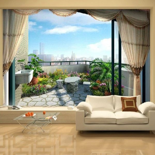 

dropship custom fashion outside the window sea view 3d mural wallpaper personality space expansion home decor wall painting
