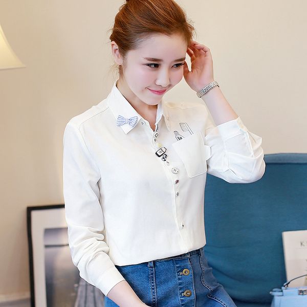 

6039 embroidered white shirt women long sleeve korean-style 2020 spring versatile casual student uniform loose