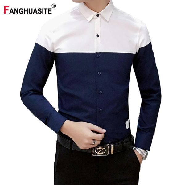 

новая мужская рубашка мода оксфорд сращивание рубашка с длинным рукавом 2020 весна тонкий удобный дышащий повседневное платье мужчины cs32, White;black