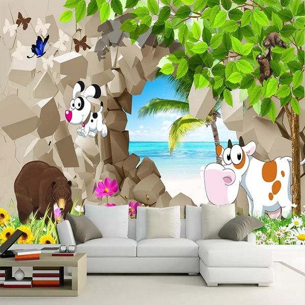 

new custom large mural 3d wallpaper cartoon nordic style cow dog child bedroom mural tv back wall decor deep 5d embossed