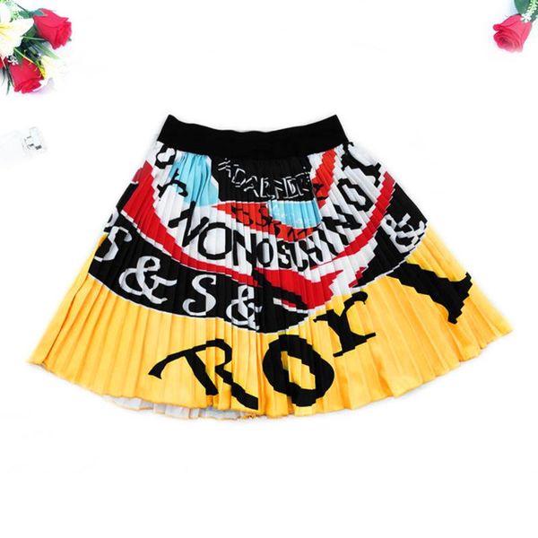 

vintage cartoon letter print pleated mini skirts women new 2020 summer high waist above knee retro skirts casual party skirt, Black